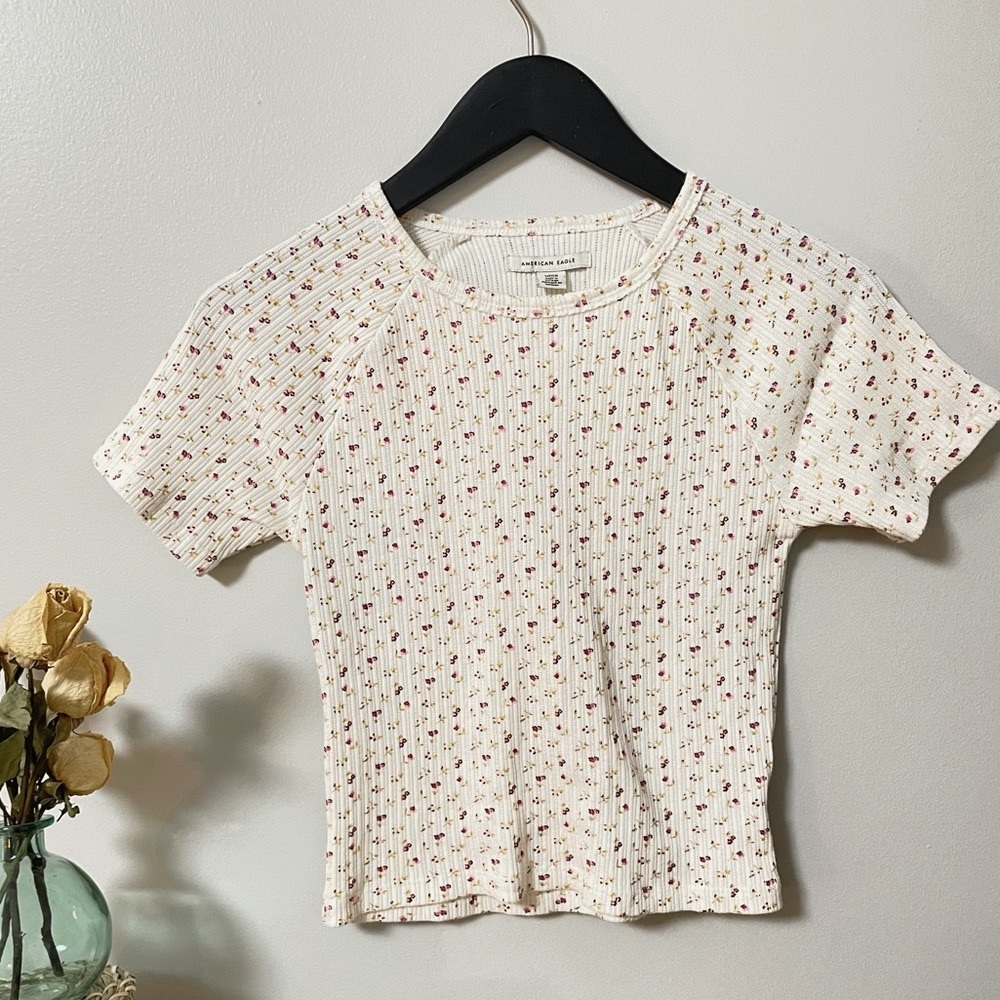 Y2K Flower Crop Top • Flower Print Ribbed Tee